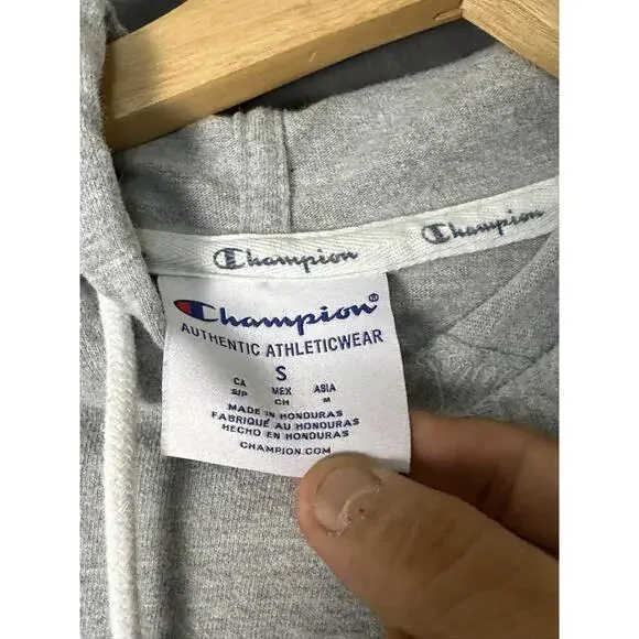 Champion Reverse Weave Style Gray Script Logo Hoodie S - Picture 5 of 9